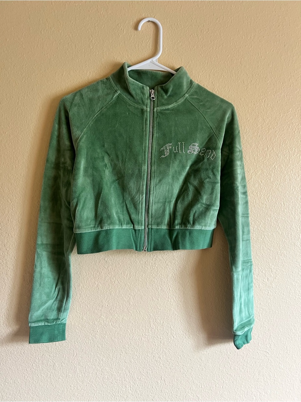 Full Send Green Velour Zip Front Crop Jacket